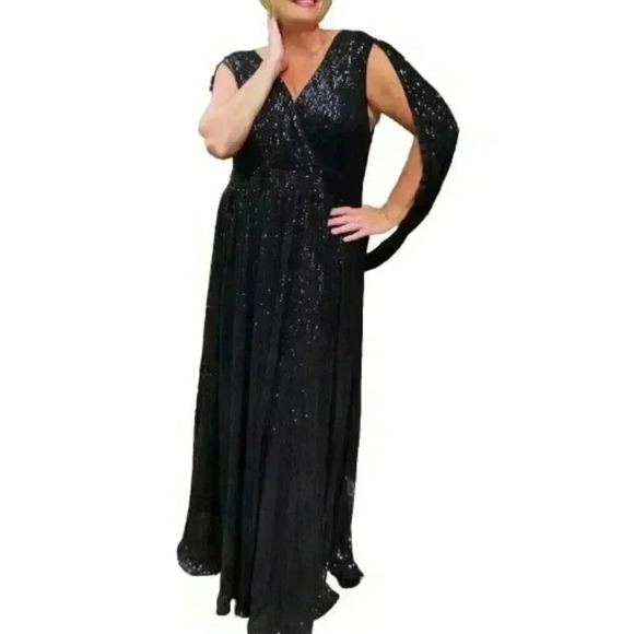 Women's Plus Size Double V-Neck Sequin Sleeveless Evening Dress 3X - Picture 5 of 16